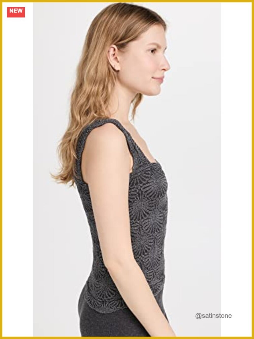 Lightweight Knit Square Neck Floral Lettuce Edge Cami - Picture 3 of 5